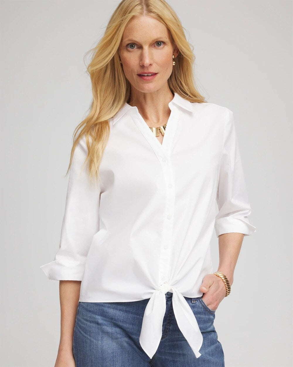 Poplin Cotton Tie-Front Top