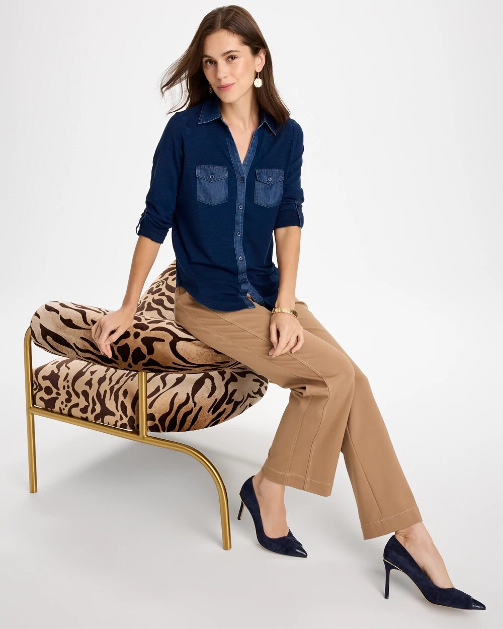 Indigo Knit Denim Henley Top