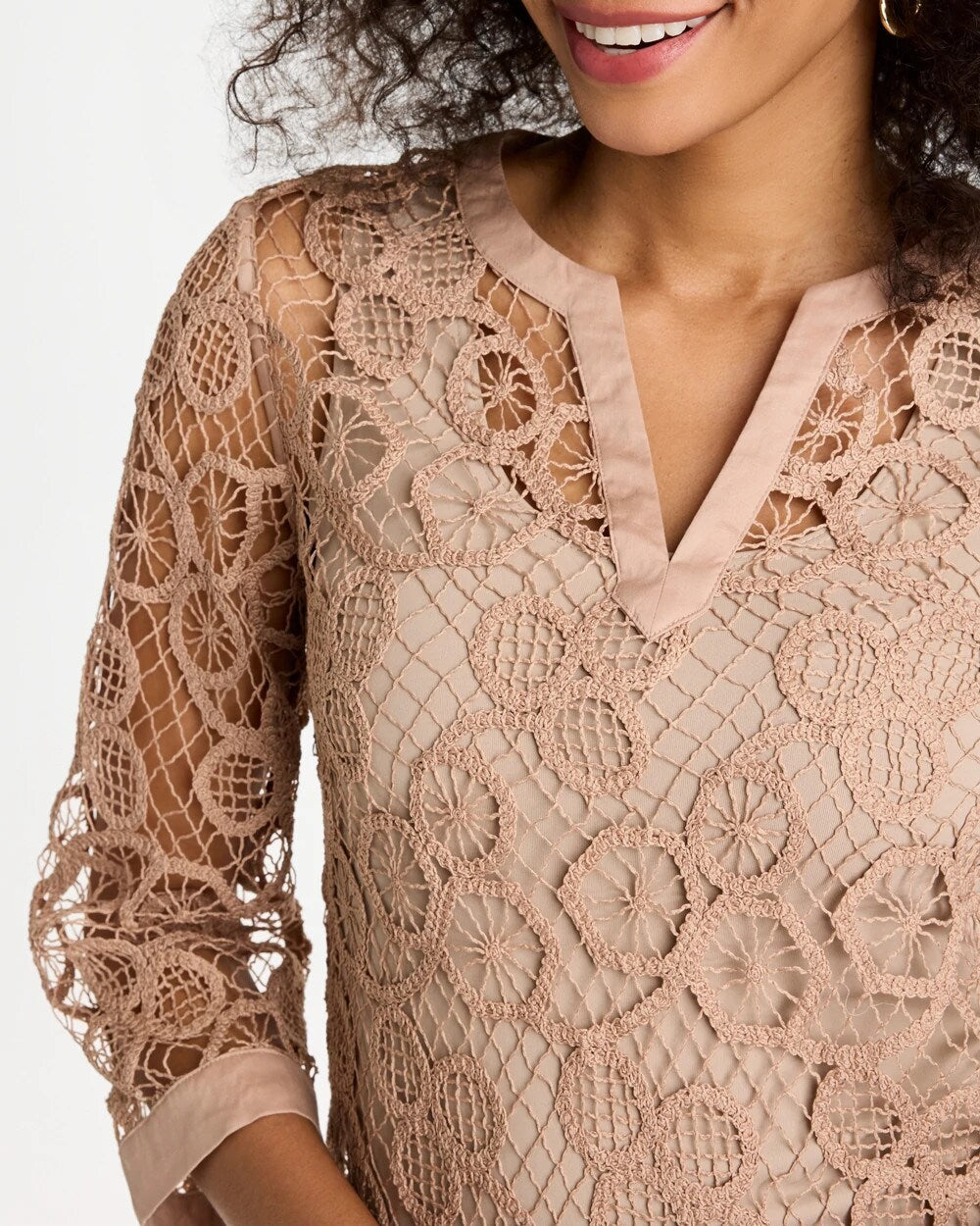 Mixed-Media Medallion Lace Top