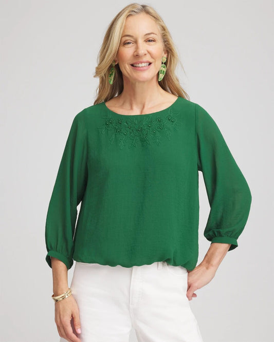 Embroidered Crinkle Chiffon Blouse