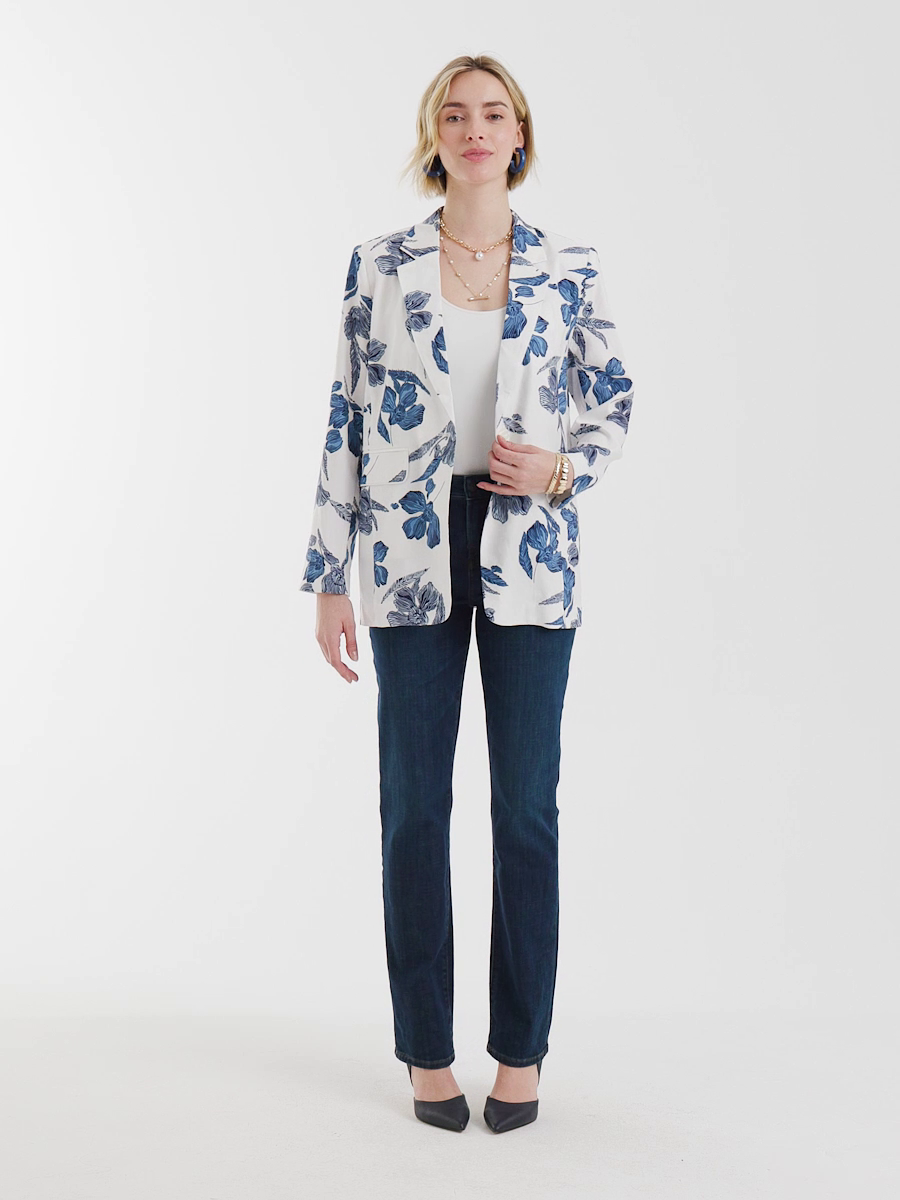 Linen Printed Piped Boyfriend Blazer