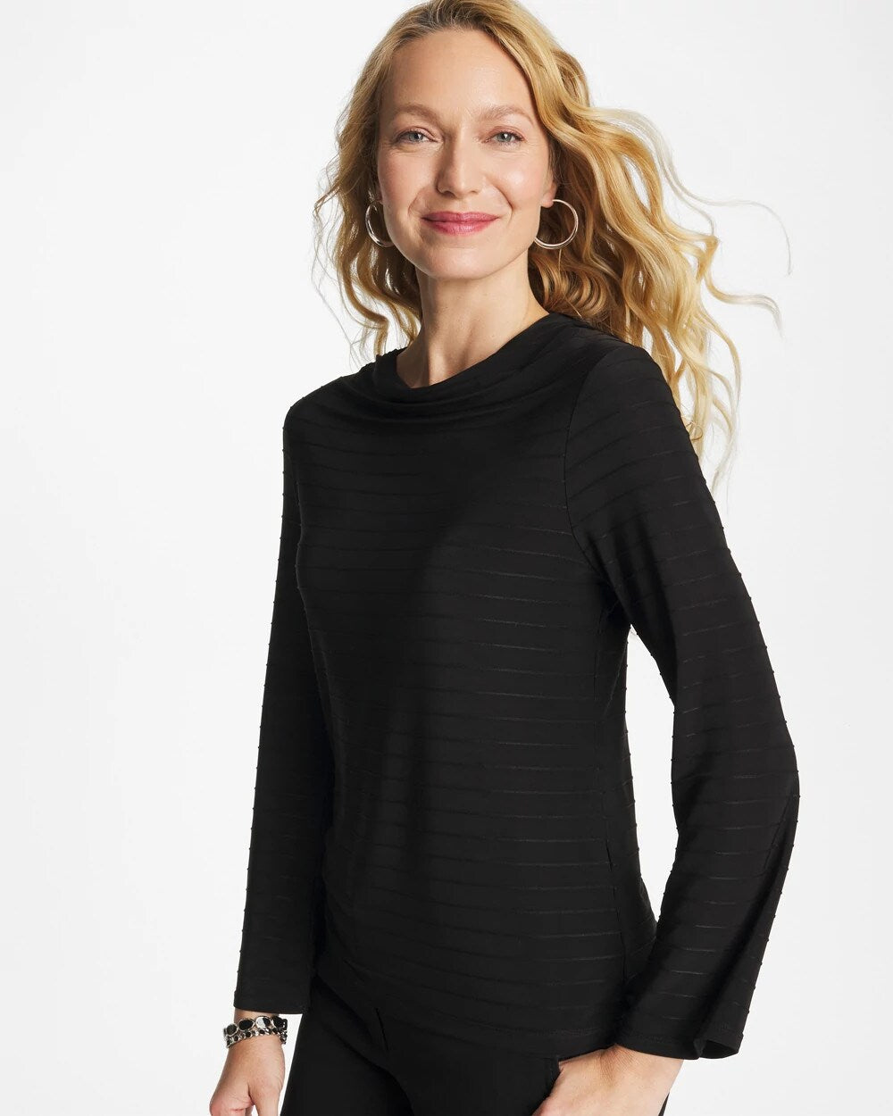 Textured Long Sleeve Cowlneck Tee