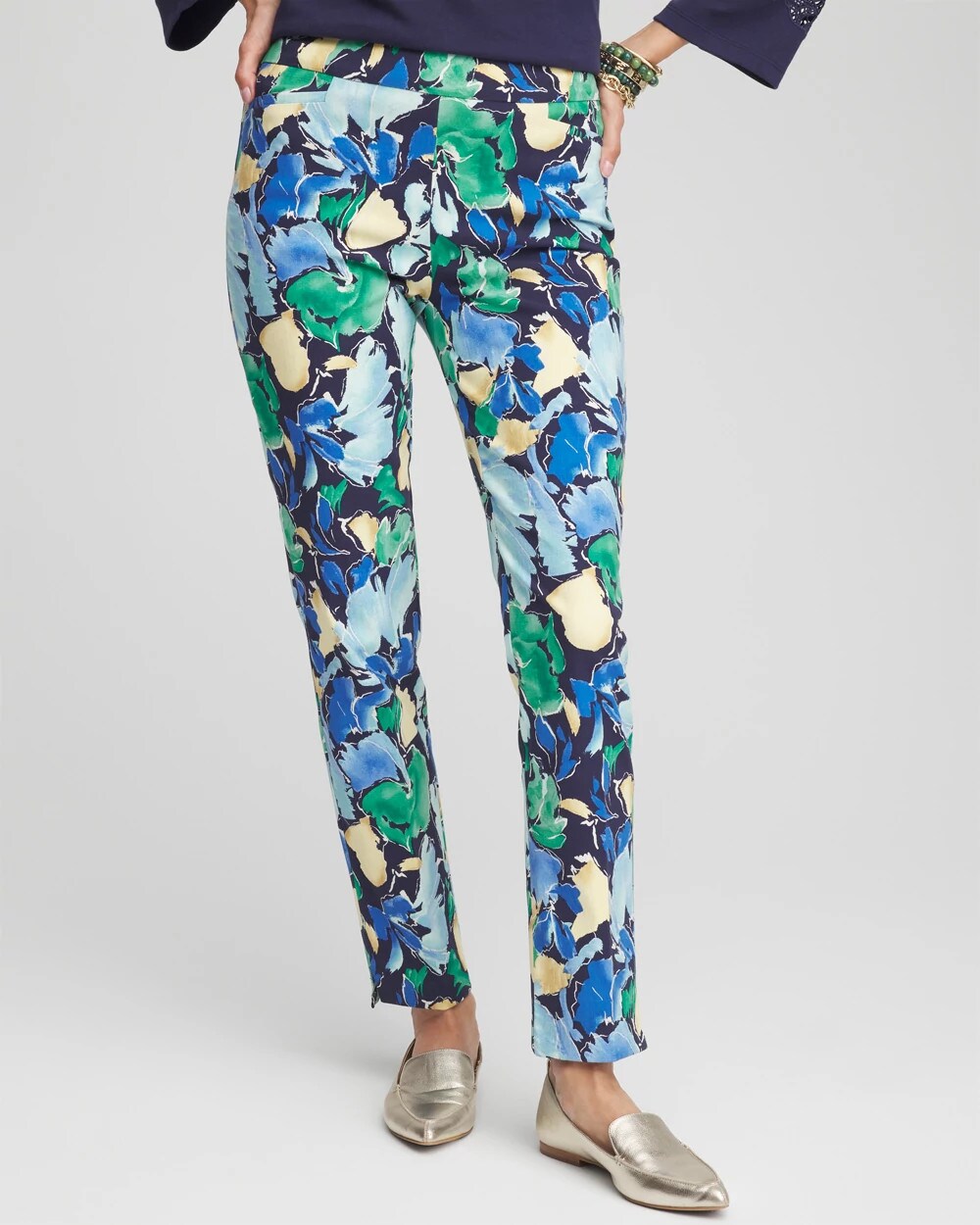 Brigitte Slub Floral Slim Ankle Pants