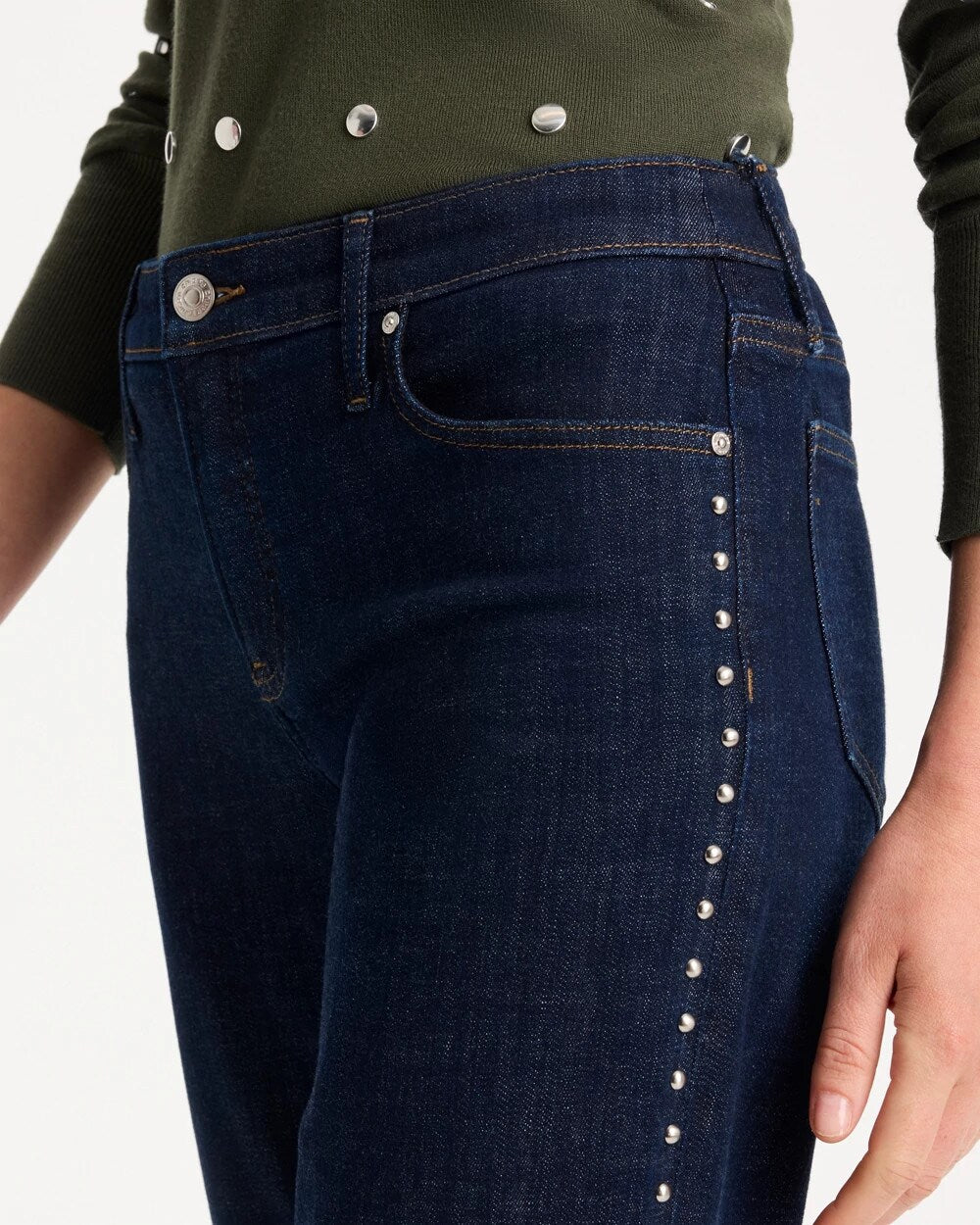 Studded Girlfriend Straight Ankle Jeans