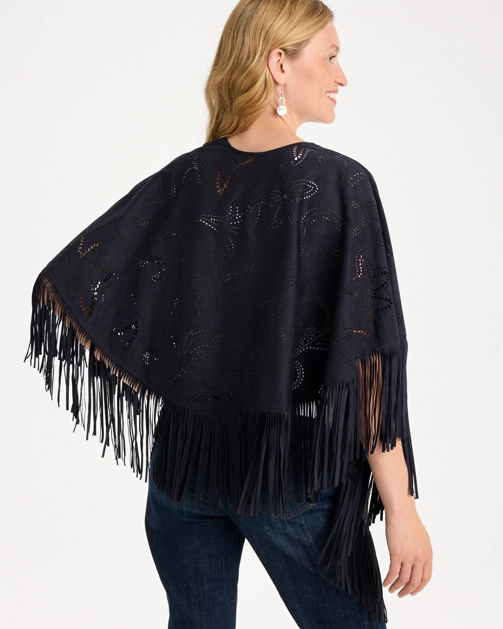 Cutout Faux Suede Fringe Ruana