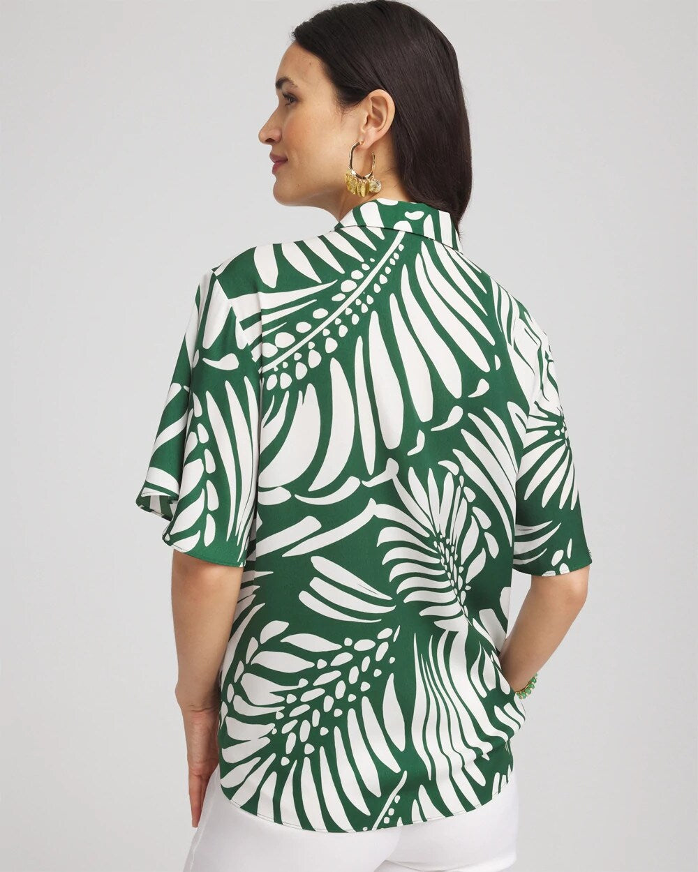 Palm Print Tie-Front Silky Top