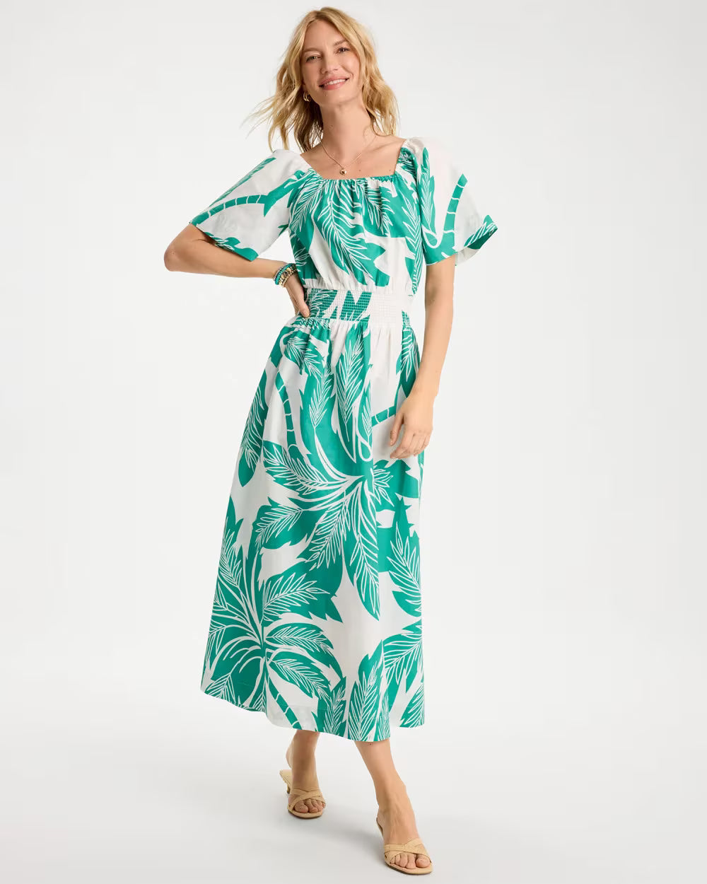 Poplin Cotton Off-Shoulder Printed Dress