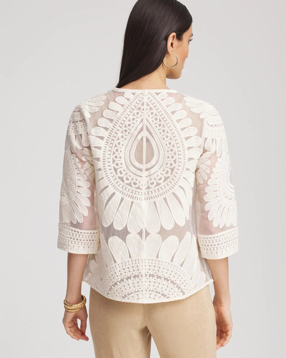 Travelers Collection Embroidered 3/4 Sleeve Jacket