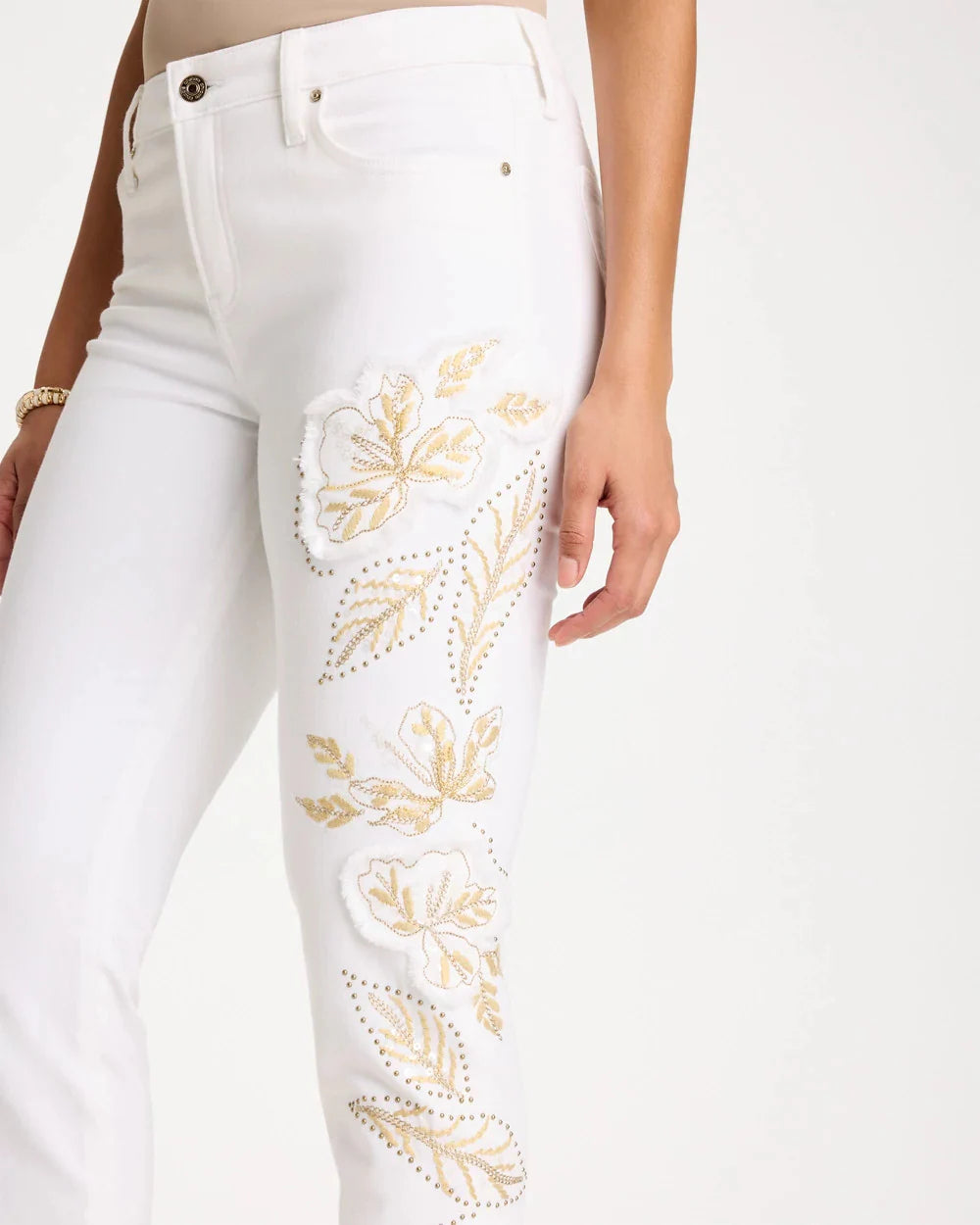 No Stain Girlfriend Floral Embellished Slim Ankle Jeans