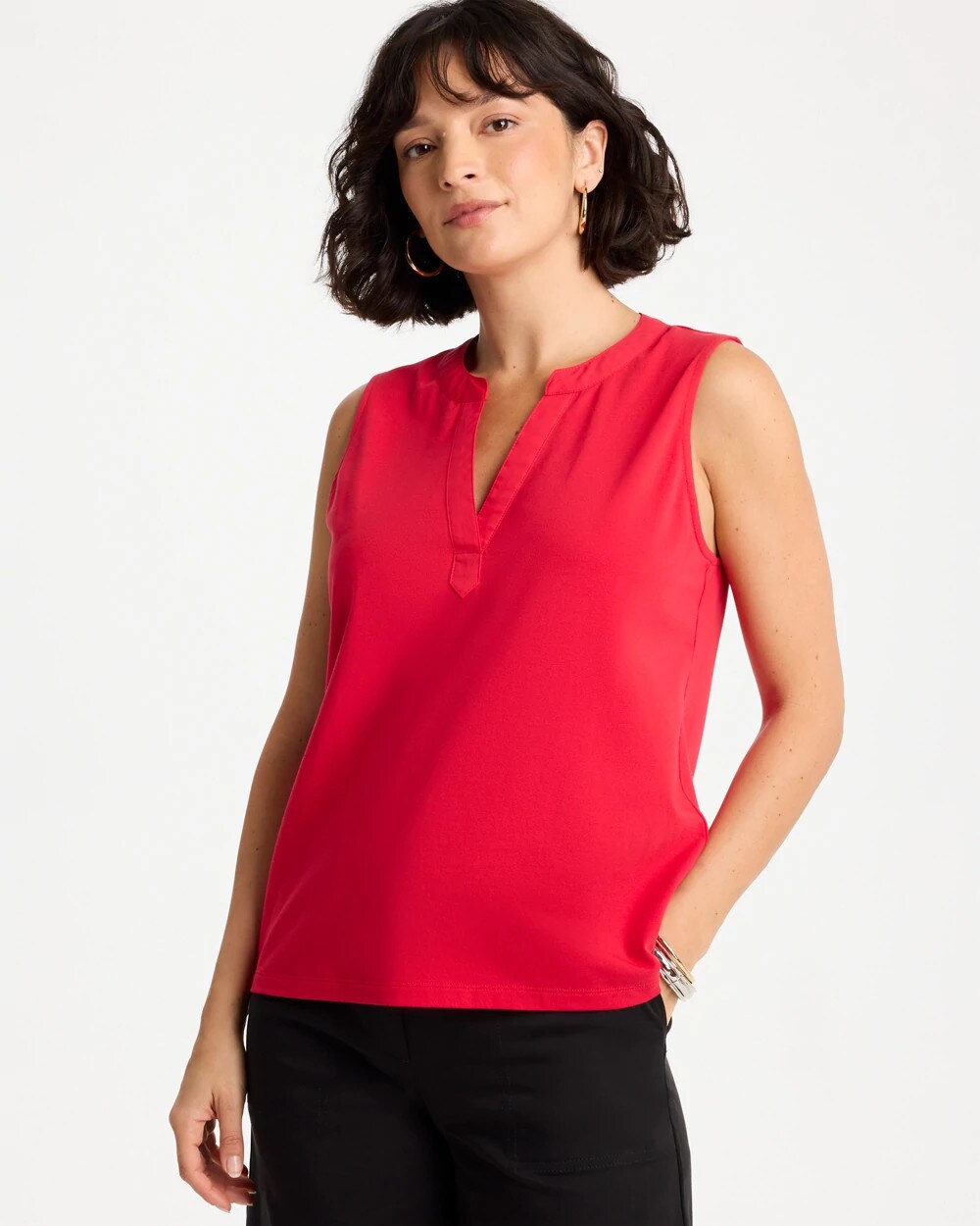 Cotton-Stretch Notch Neck Tank