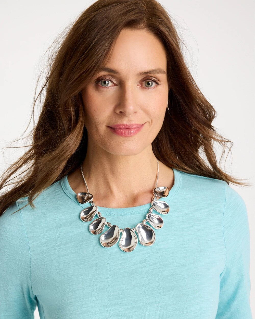Shiny Silvertone Bib Necklace