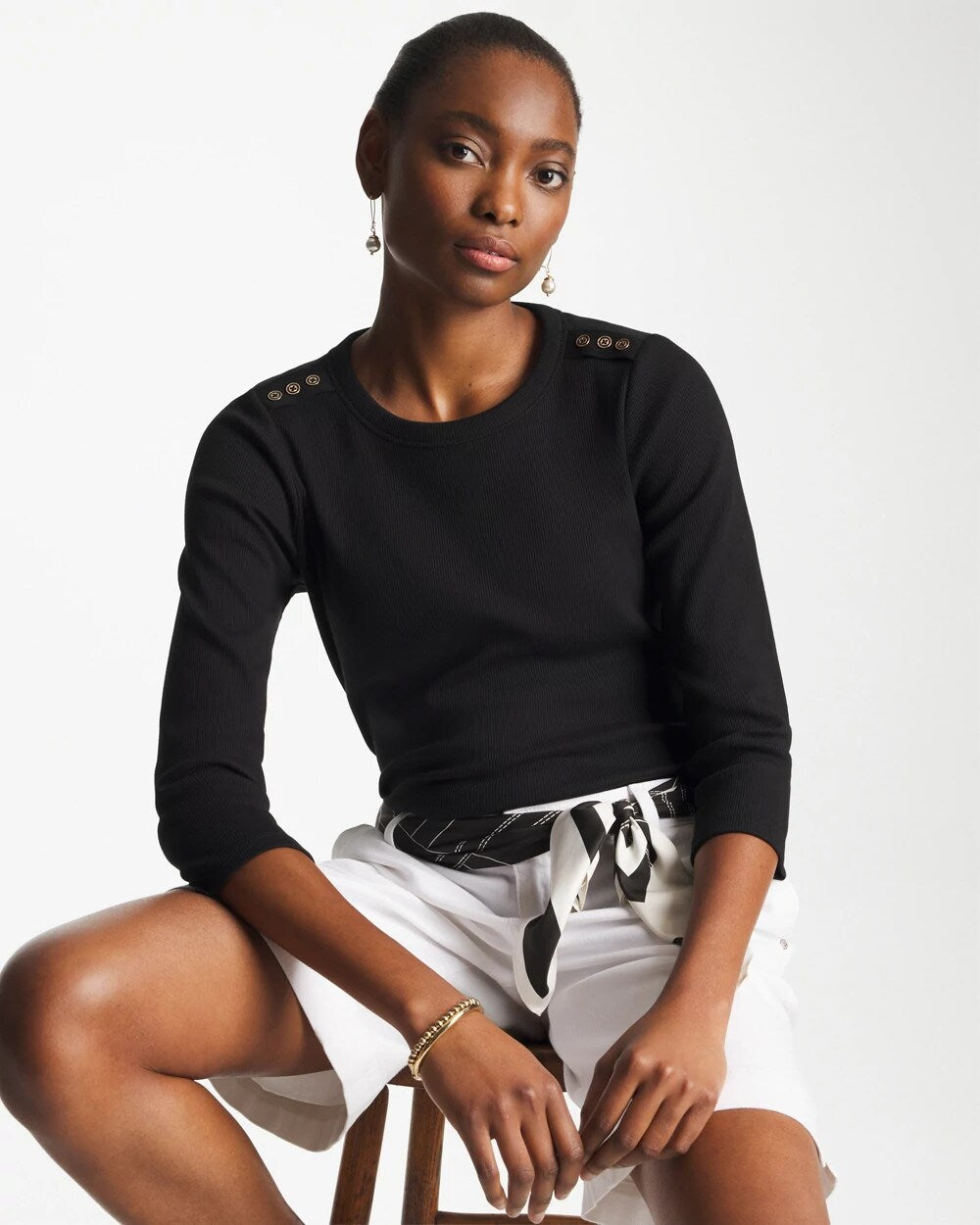 Ribbed Button Crewneck Tee