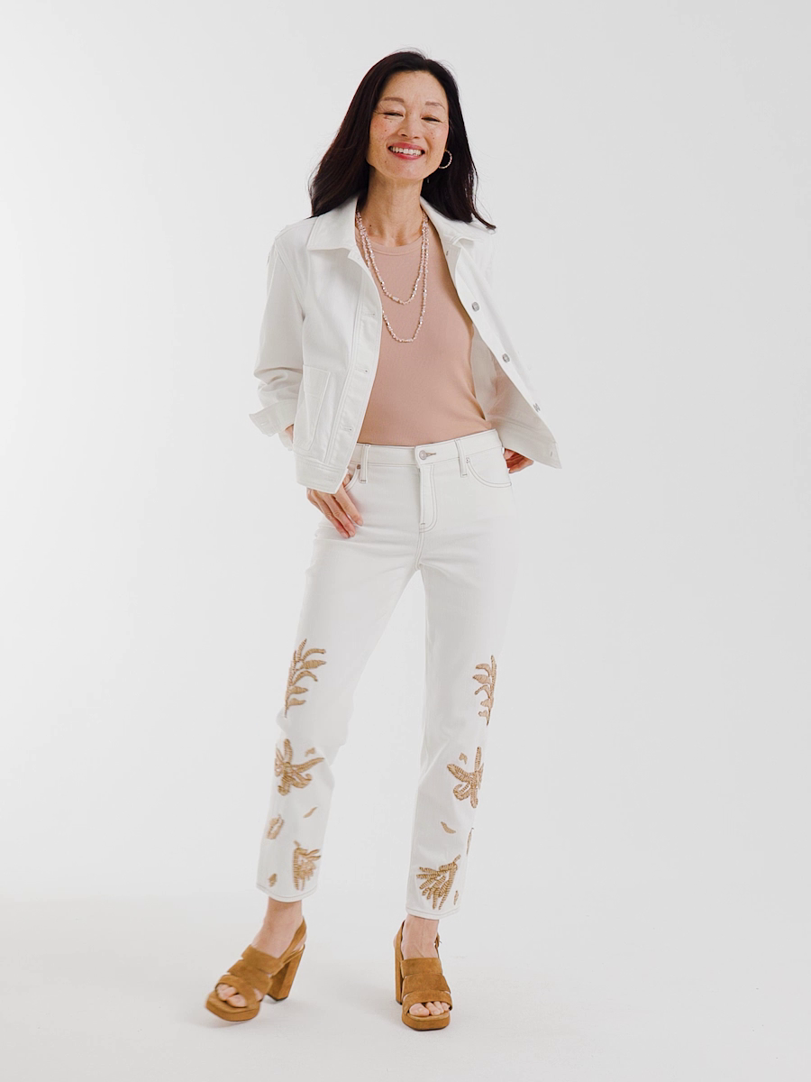 Girlfriend Slim Raffia Palm Crop Jeans