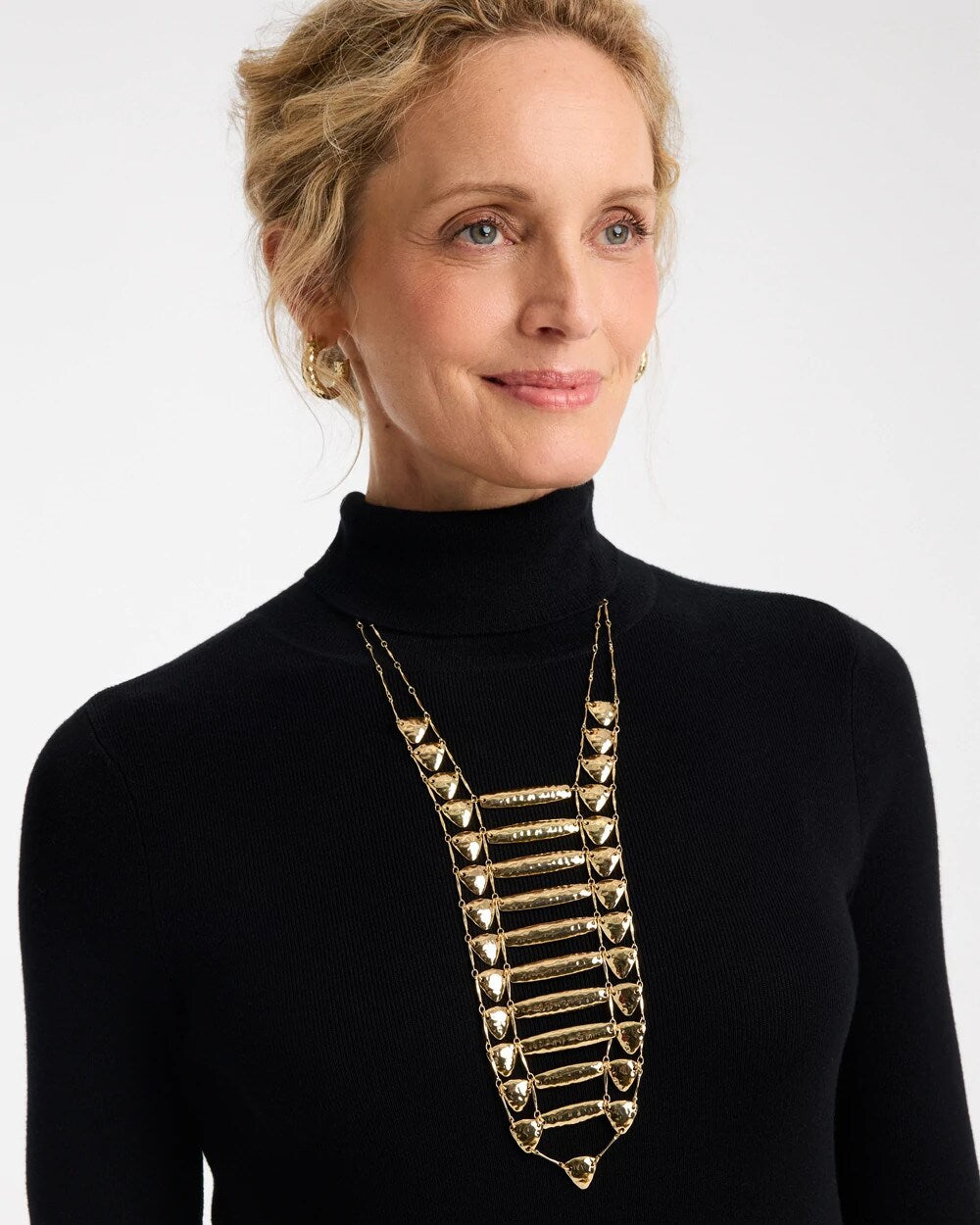 Golden Textured Bib Necklace