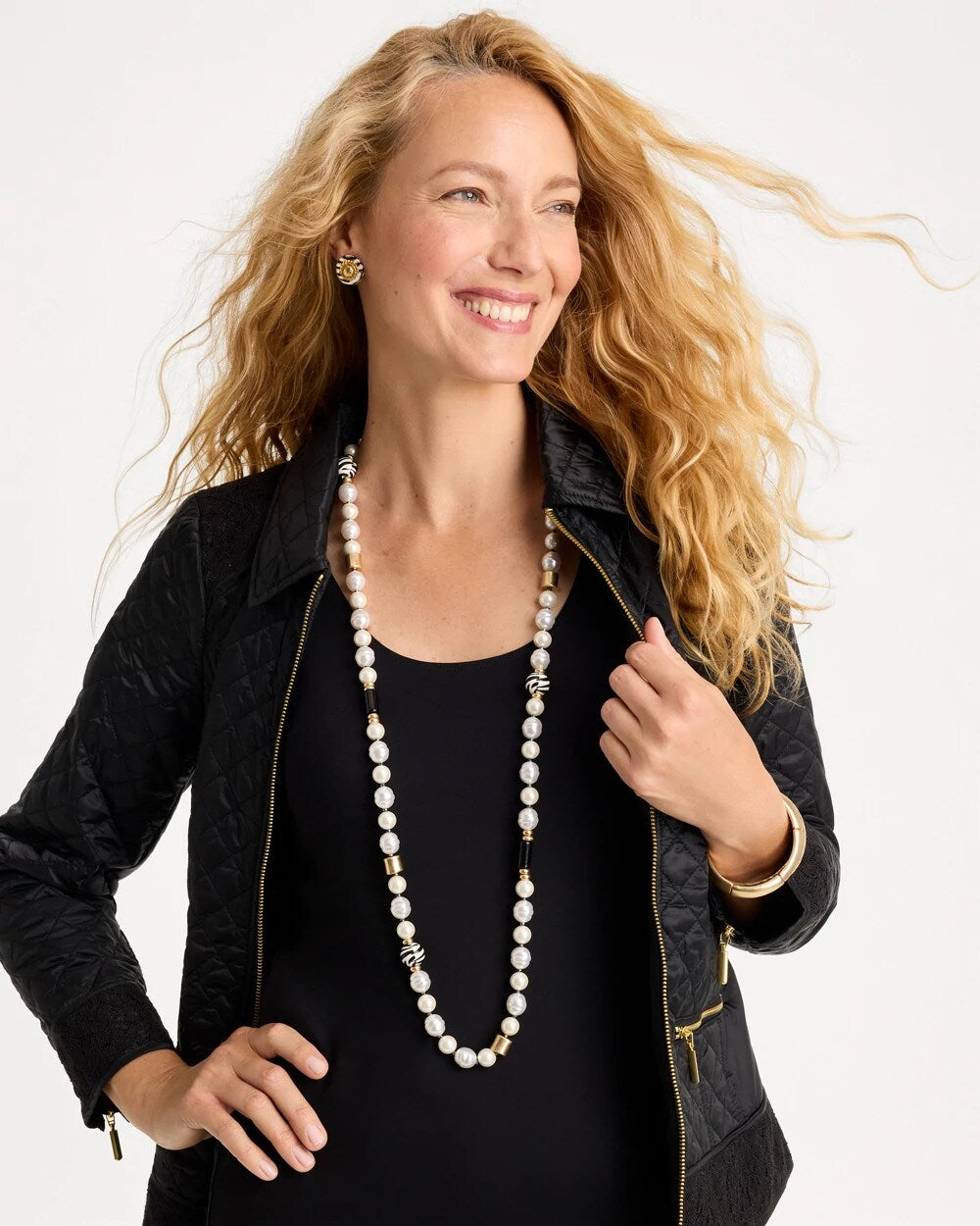 Faux Pearl Zebra Necklace