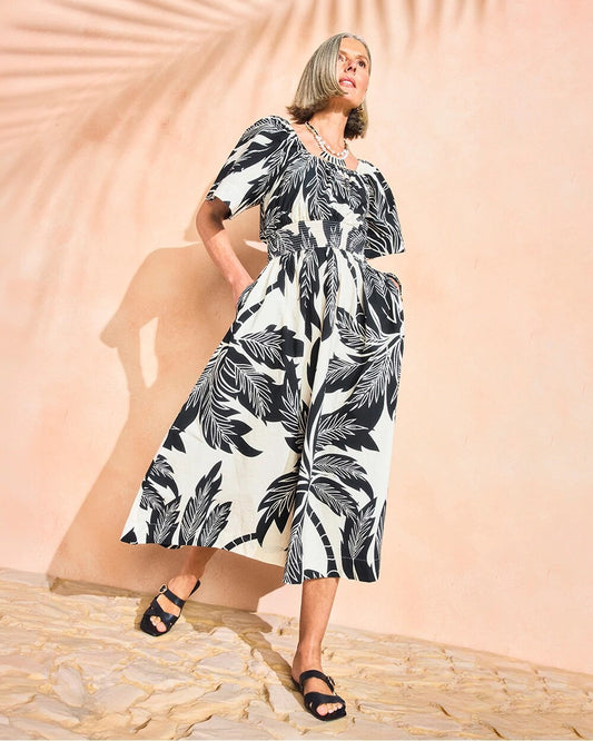 Poplin Cotton Palm Off-Shoulder Dress