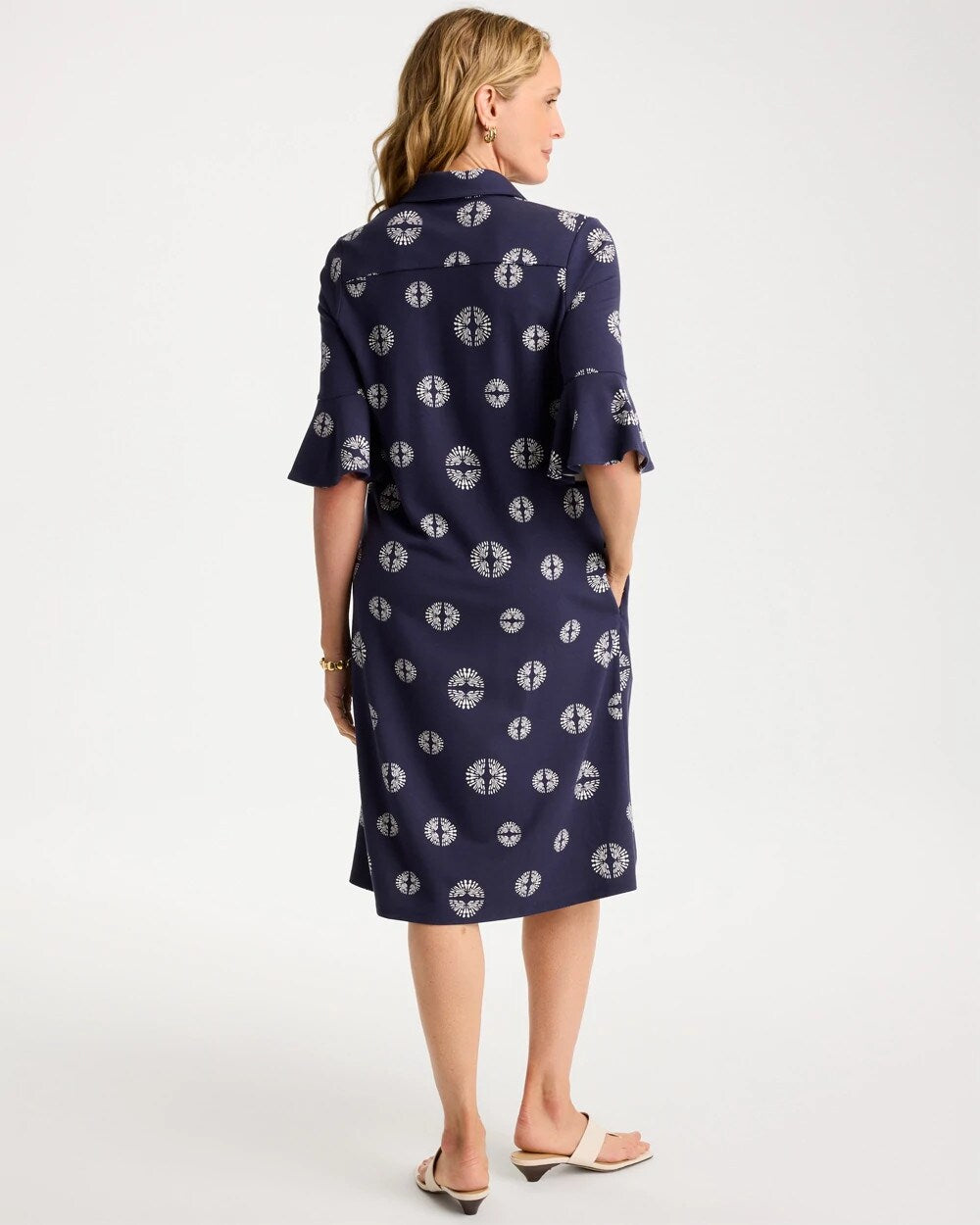 Printed Ponte Flounce Sleeve Dress