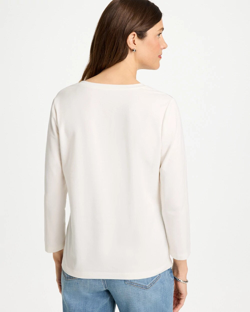 Placed Print Cotton Stretch 3/4 Sleeve Tee