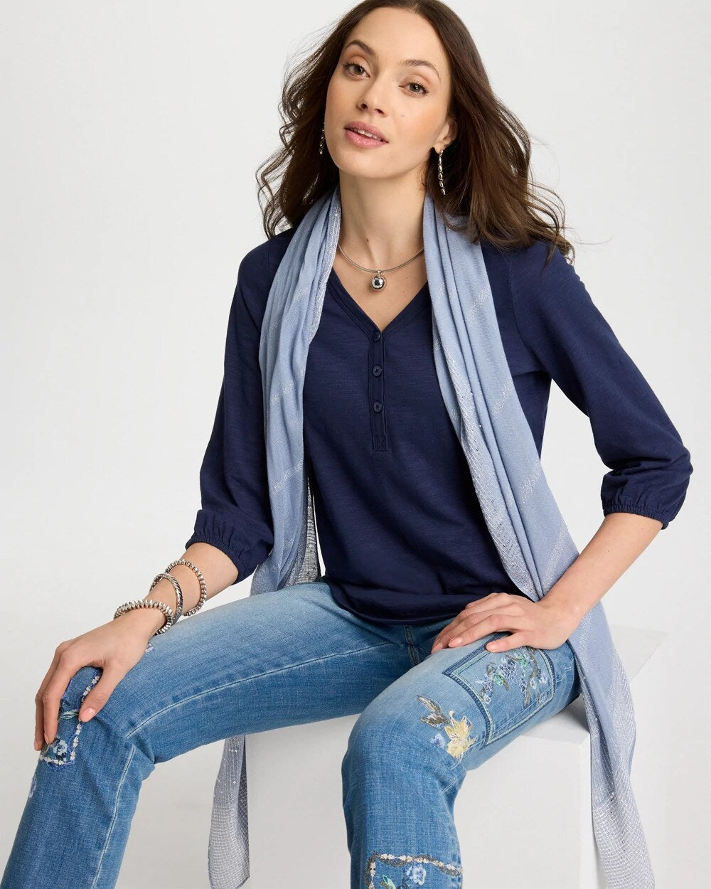 Puff Sleeve Cotton Slub Henley Tee