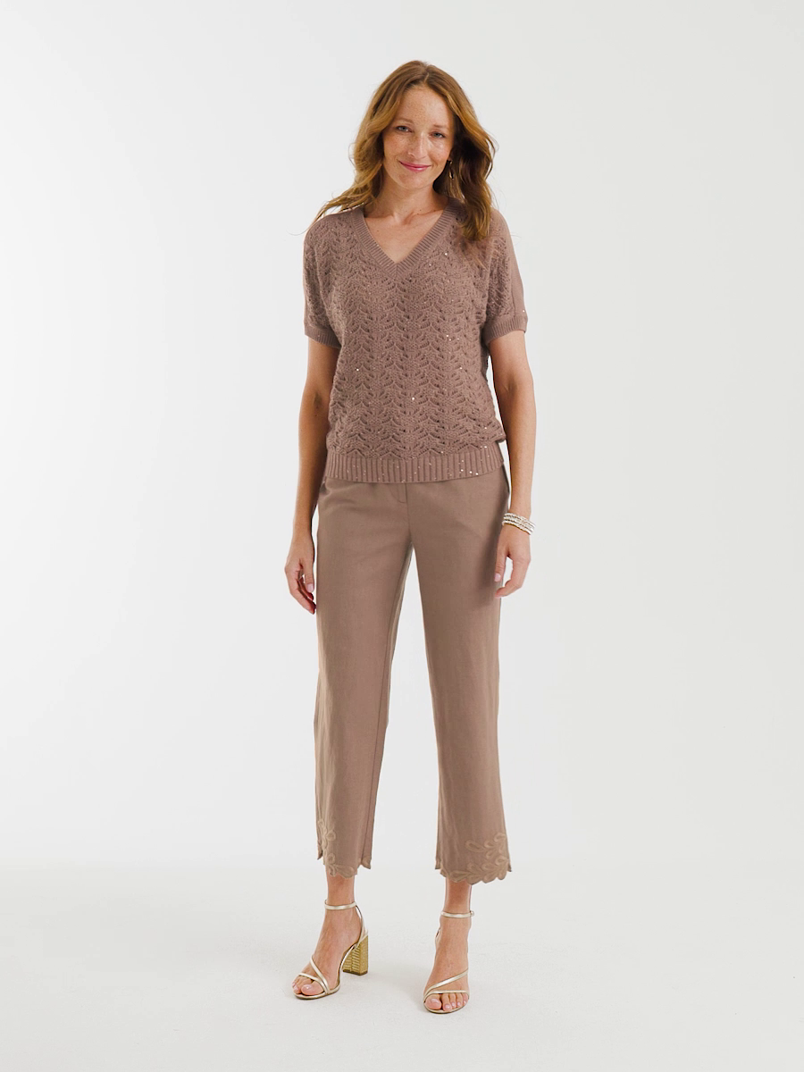 Sequin Pointelle Pullover