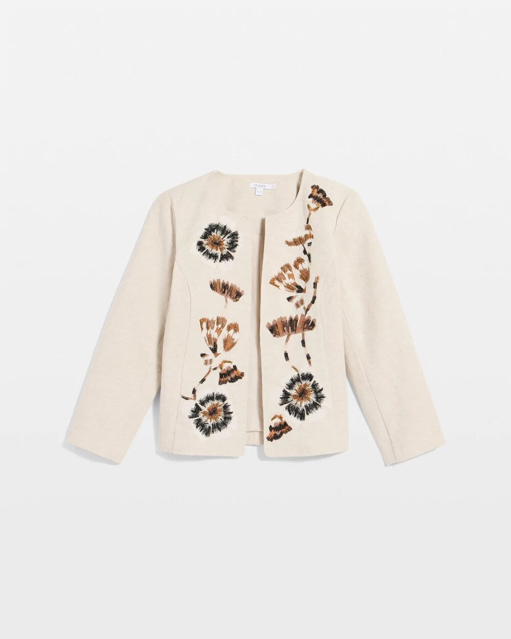 Linen Collarless Embroidered Jacket