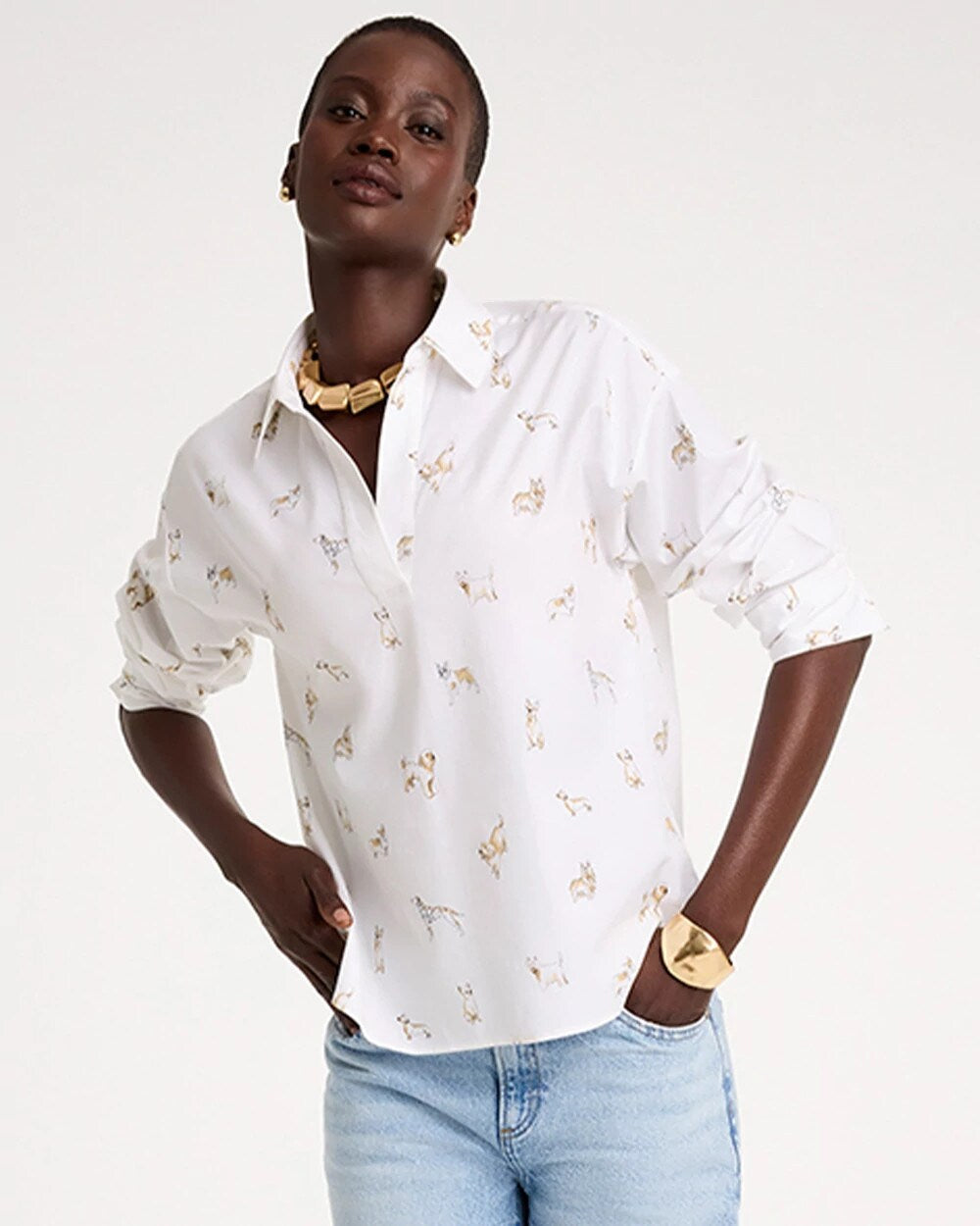 Poplin Cotton Dog Print Popover