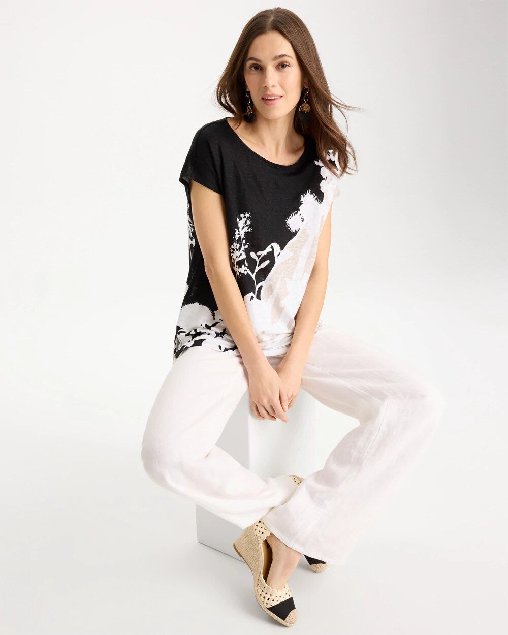 Linen Floral Seamed Tunic