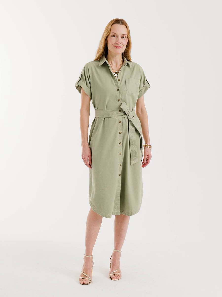 Dolman Tie Hemp Denim Shirtdress