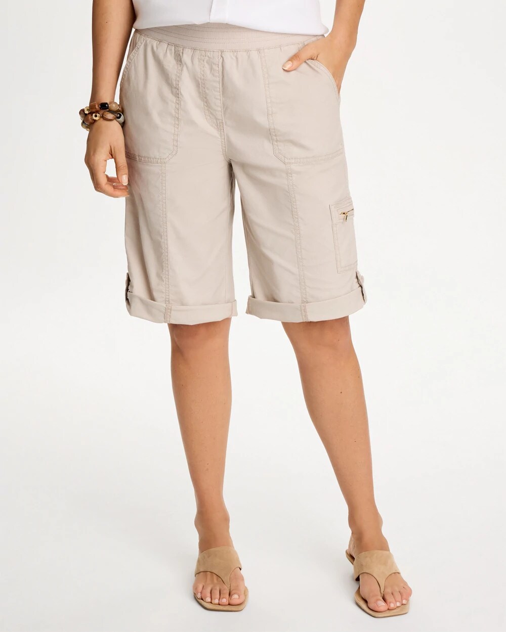 Poplin Cotton Roll-Tab Shorts