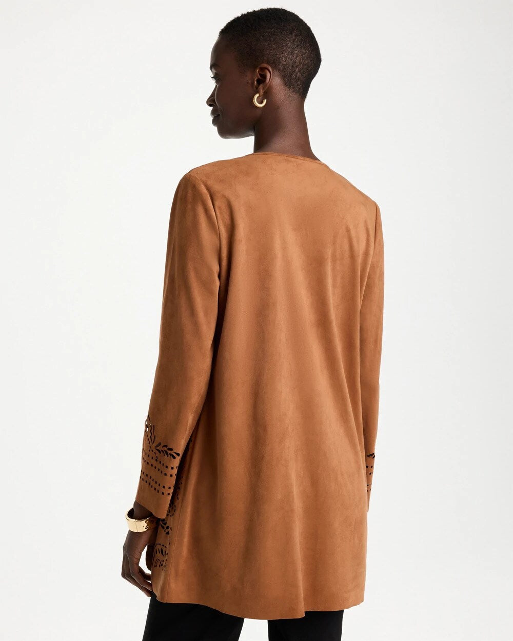 Faux Suede Cutwork Longline Jacket
