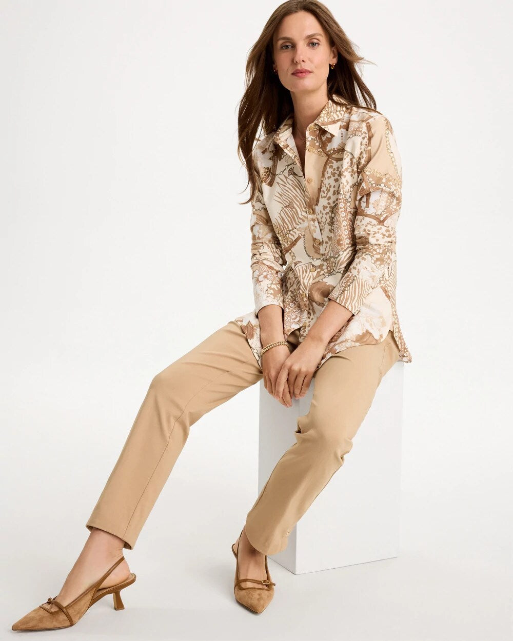 No Iron Stretch Neutral Luxe Printed Shirt