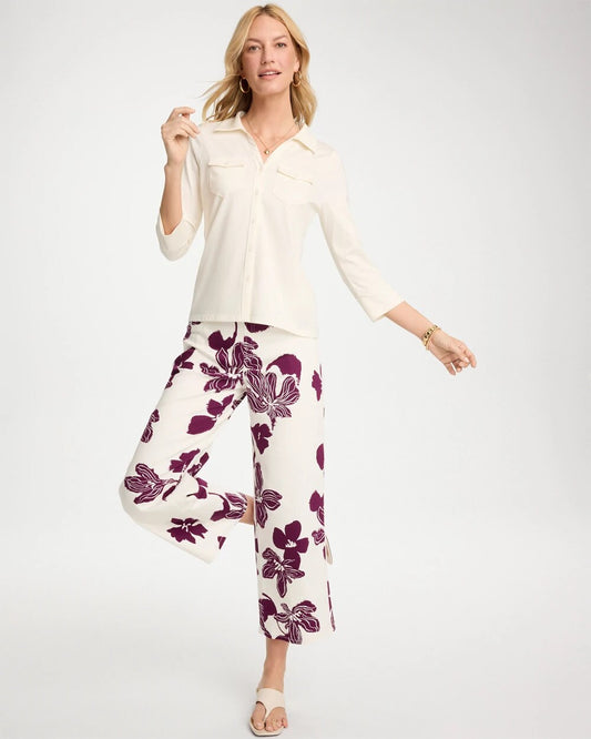 Girlfriend Pull-On Printed Wide Crop Jeans