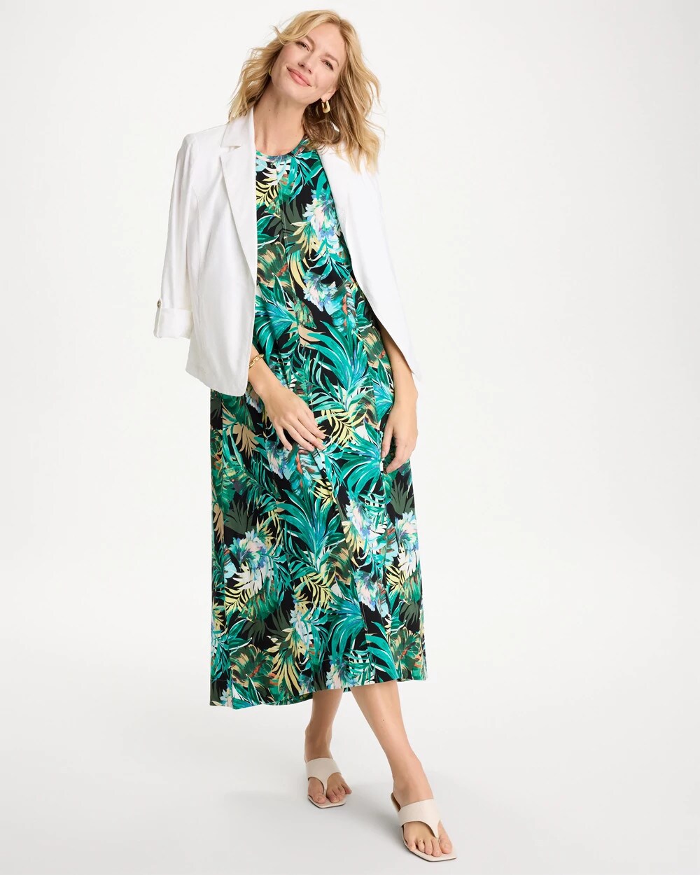 Palm Printed Knit Maxi Dress