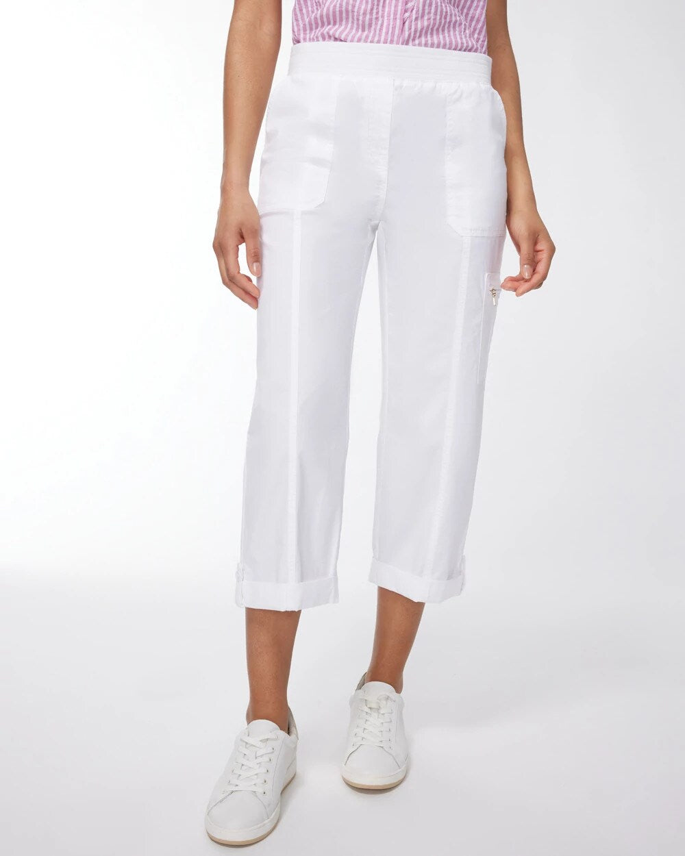 Alabaster Poplin Cropped Roll Tab Pants