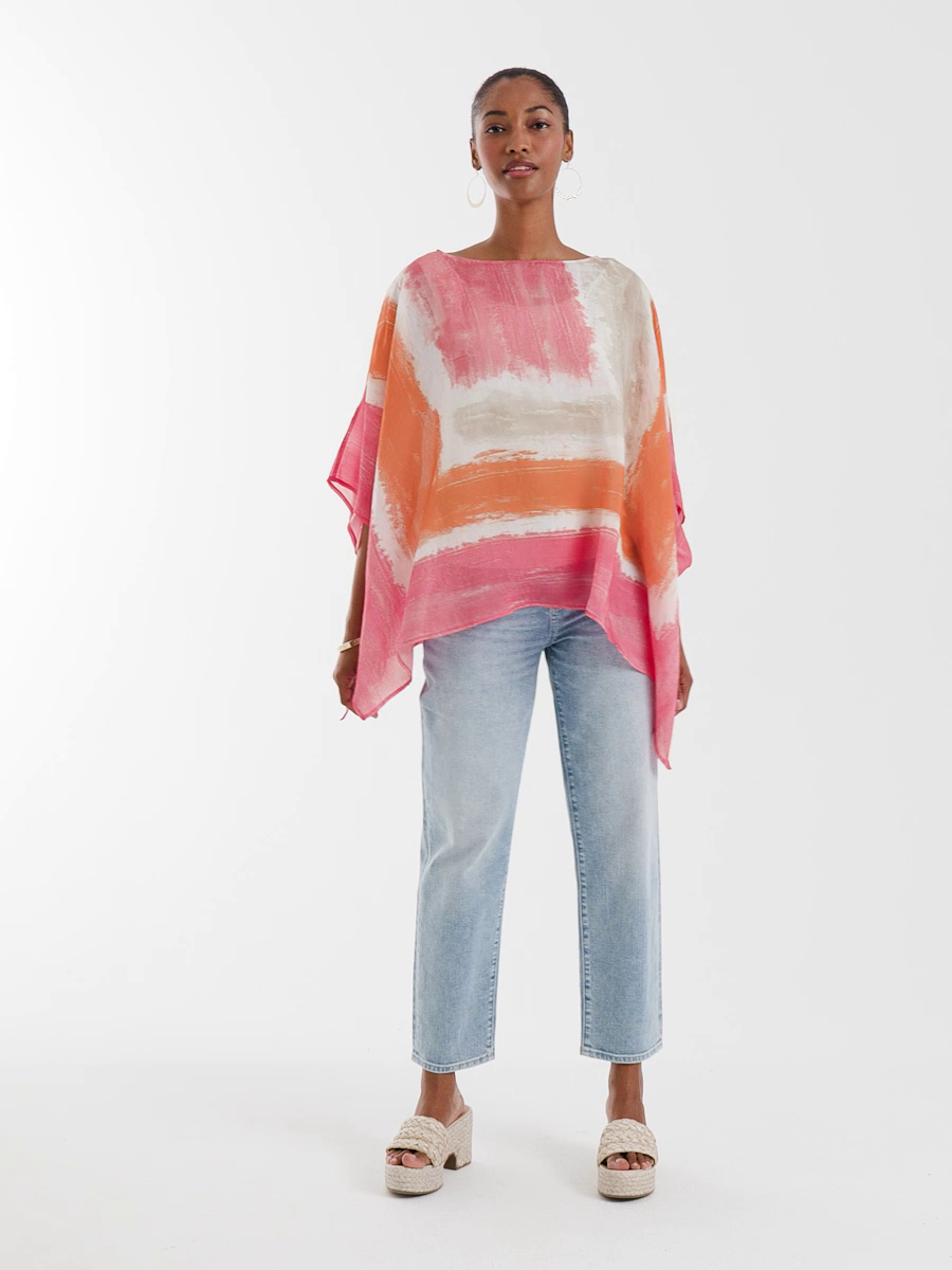 Color-Blocked Border Poncho