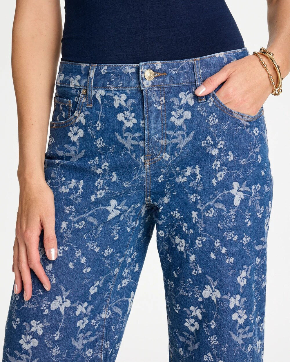 Girlfriend Wide Floral Crop Jean