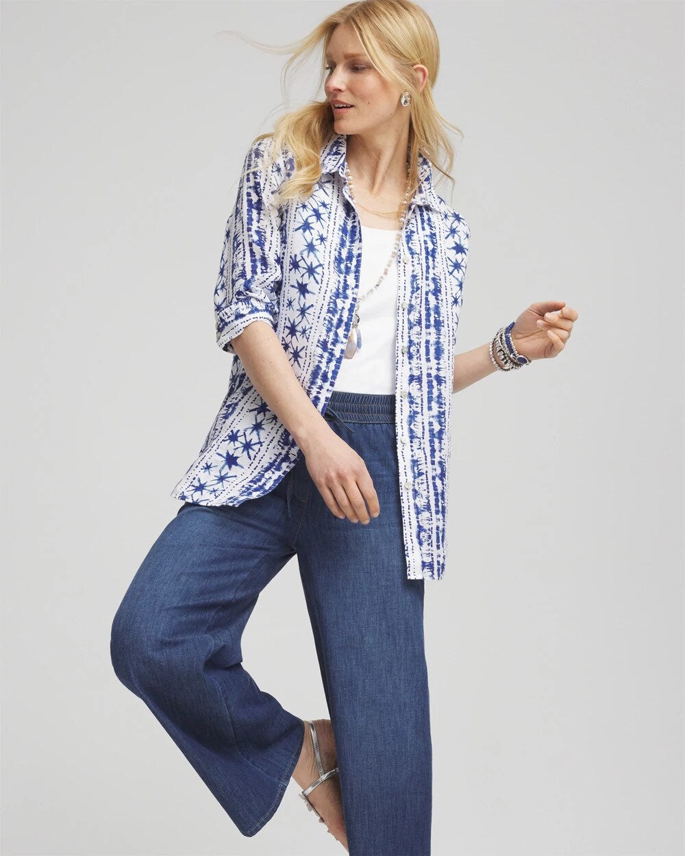No Iron Star Print Linen Shirt