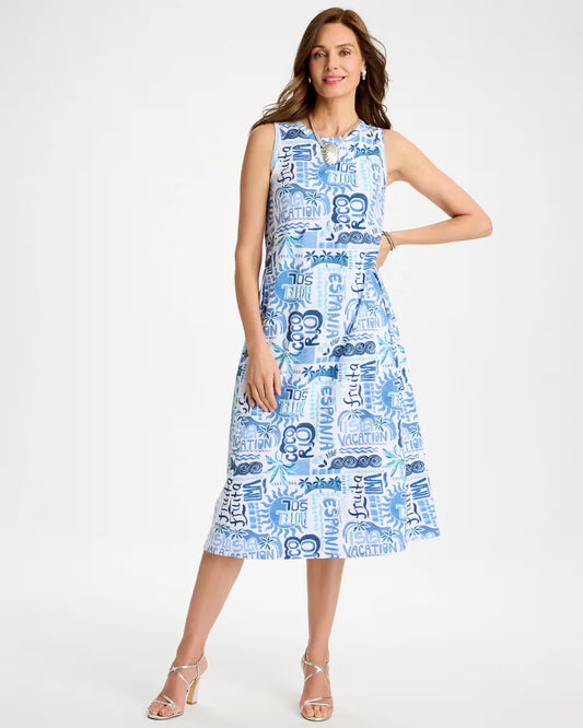 Soft-Stretch Sleeveless Tropical Dress
