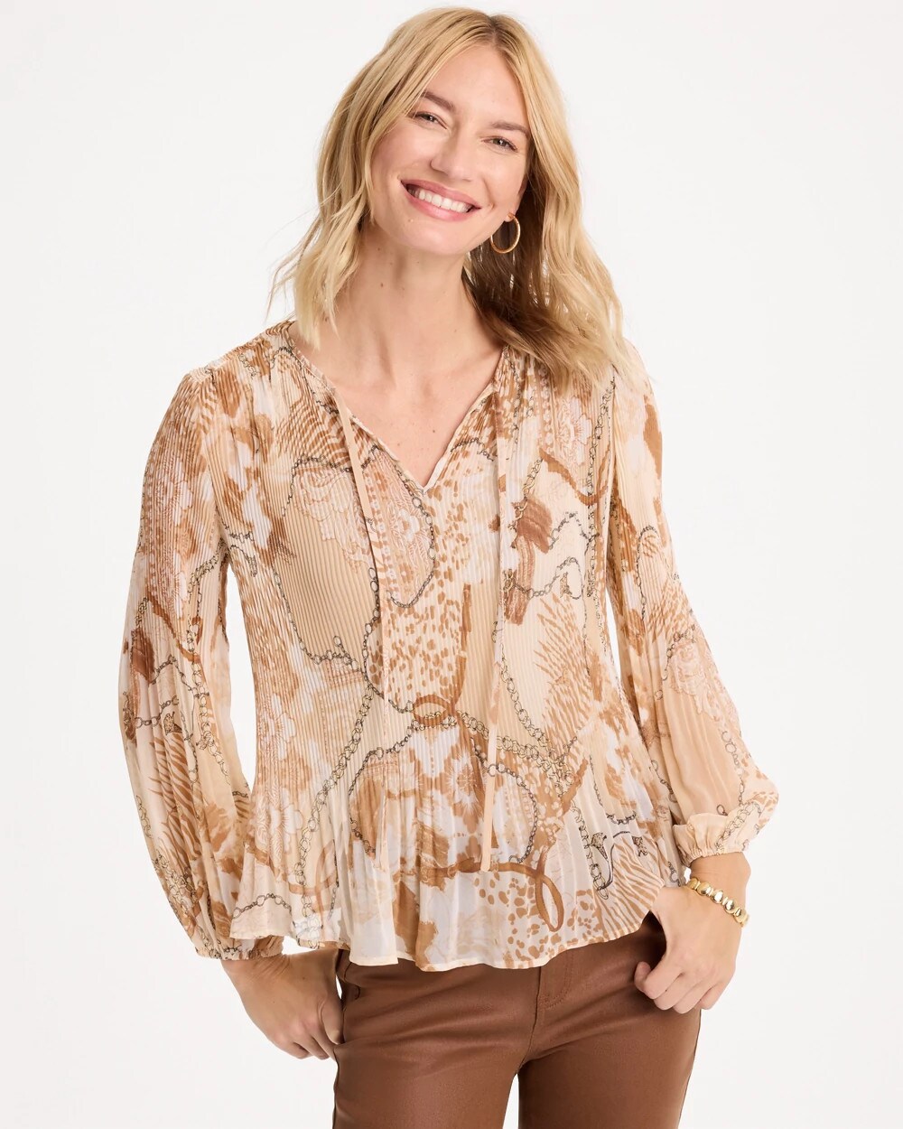 Georgette Pleated Popover Blouse