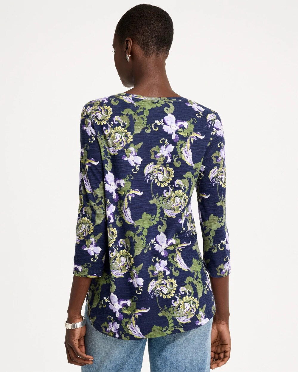 Floral Cotton Slub 3/4 Sleeve Tee