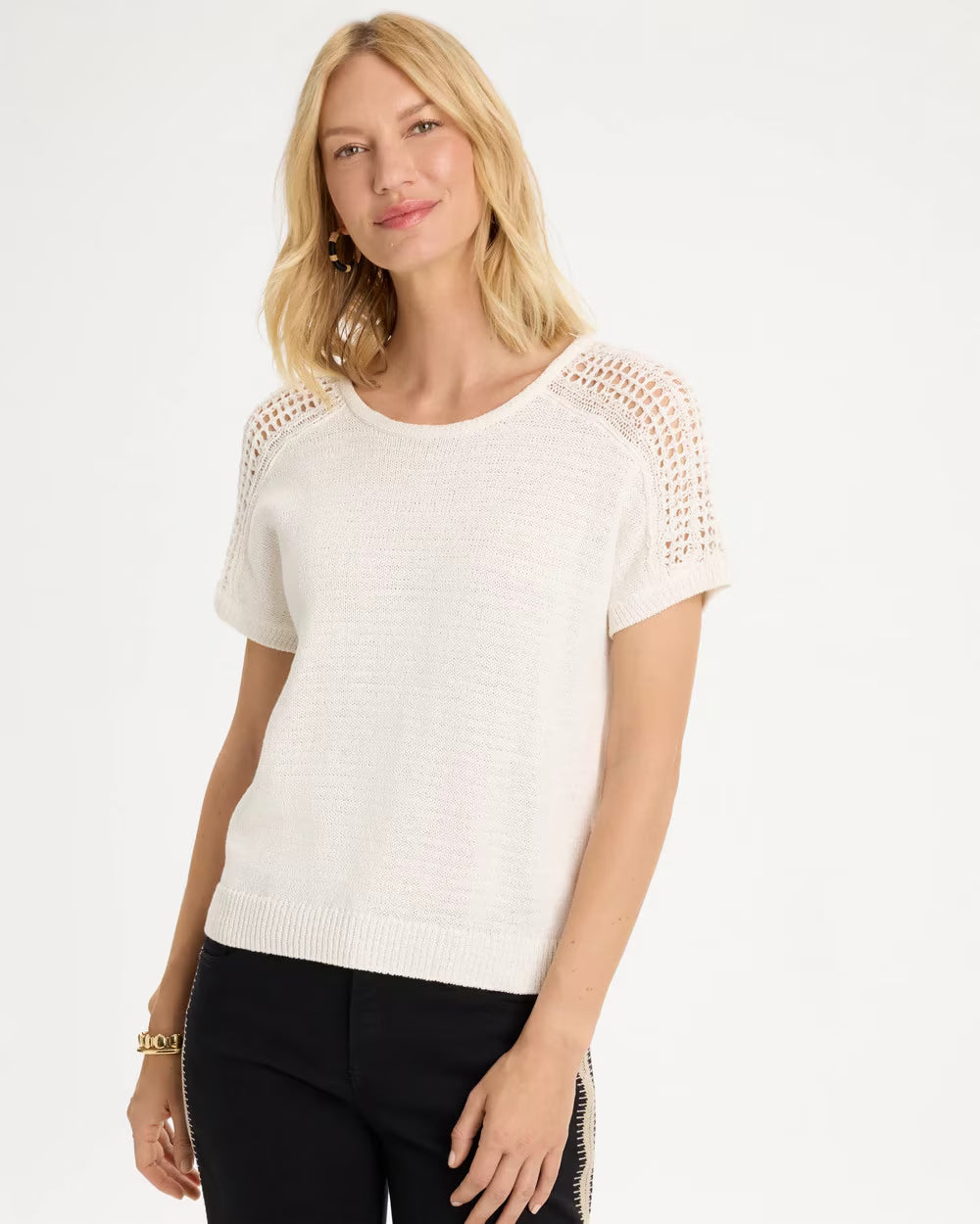 Pointelle Stitch Pullover Sweater
