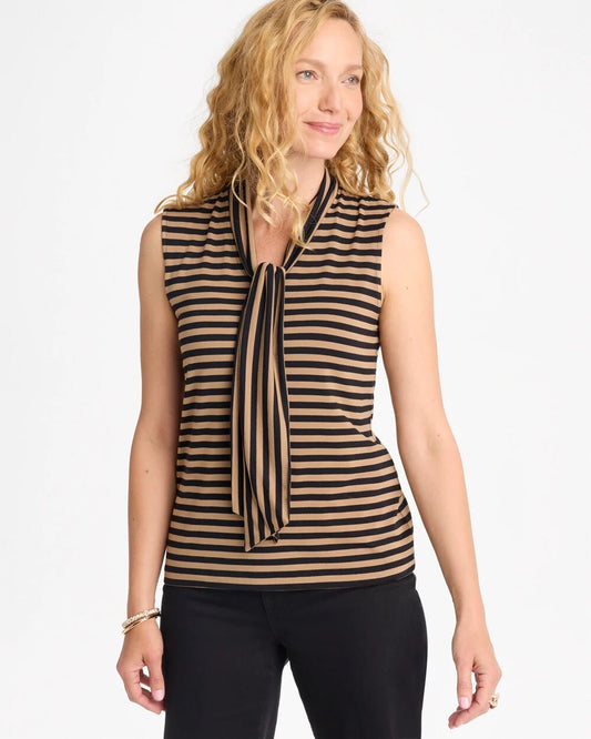 Soft Stretch Tie Neck Striped Tank