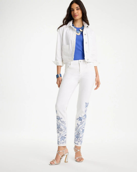 Embroidered Girlfriend Slim Ankle Jeans