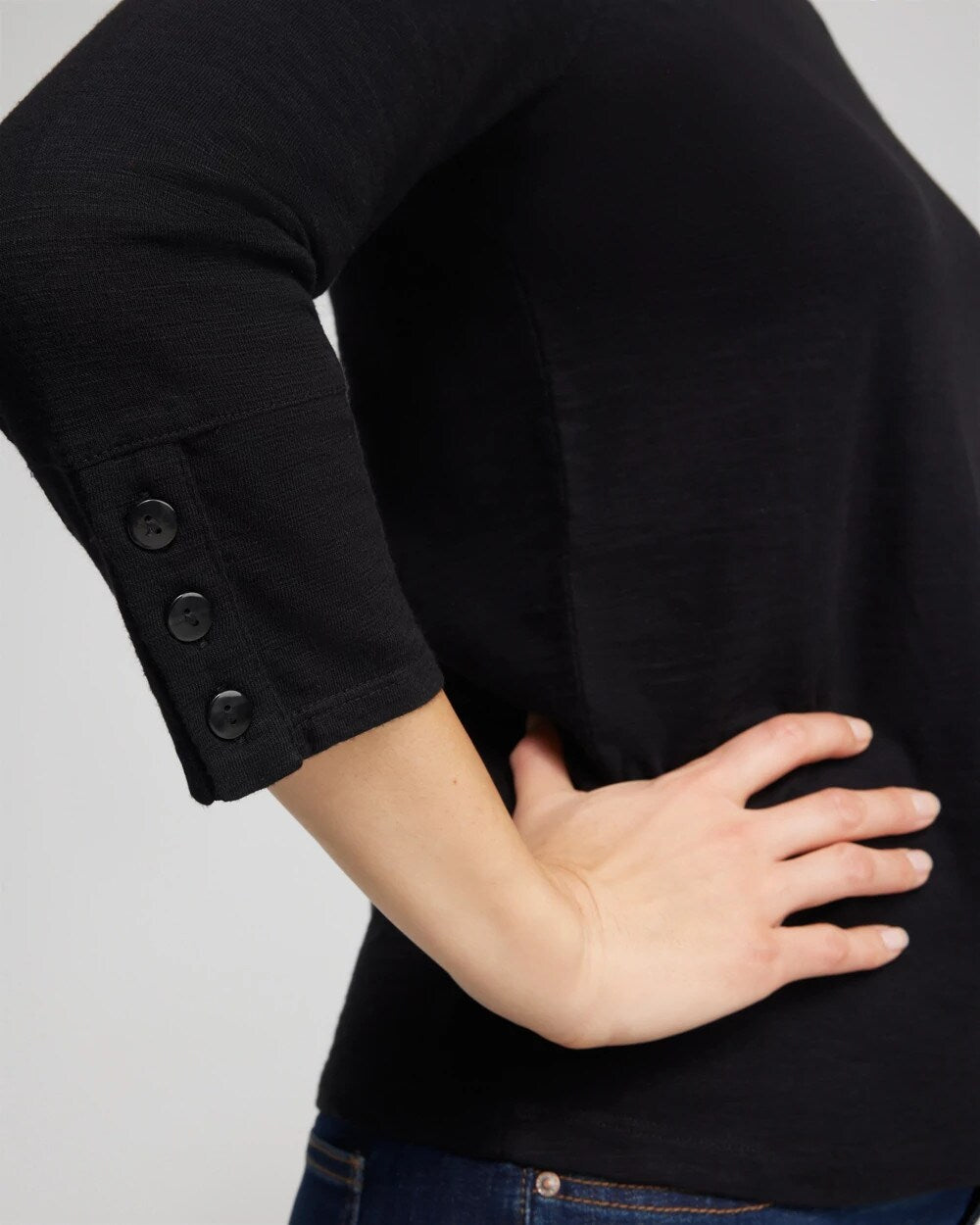 Cotton Slub 3/4 Sleeve Button Tee