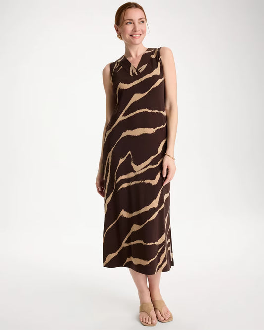 Travelers Zebra Double V-Neck Maxi Dress