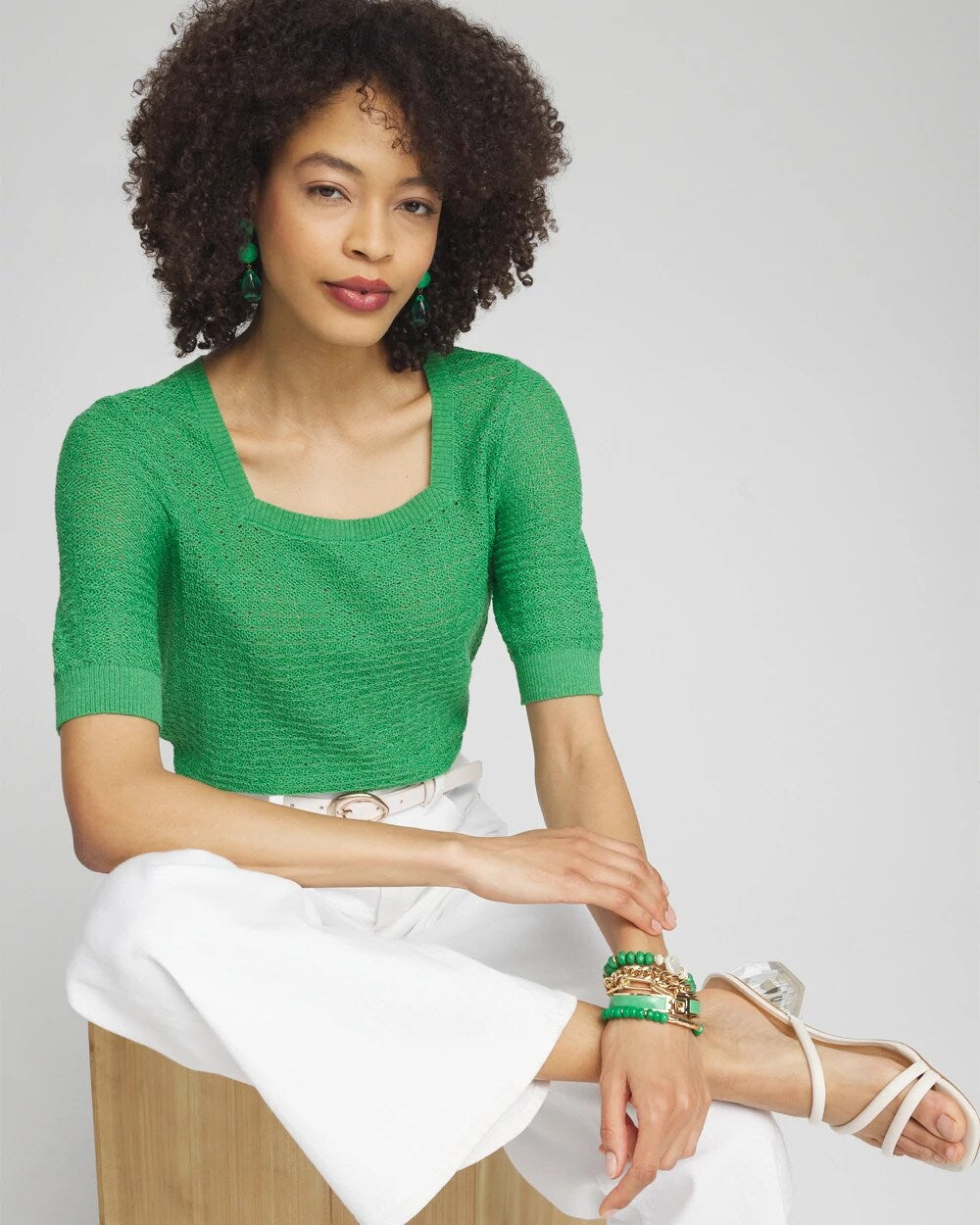 Linen Blend Square Neck Pullover