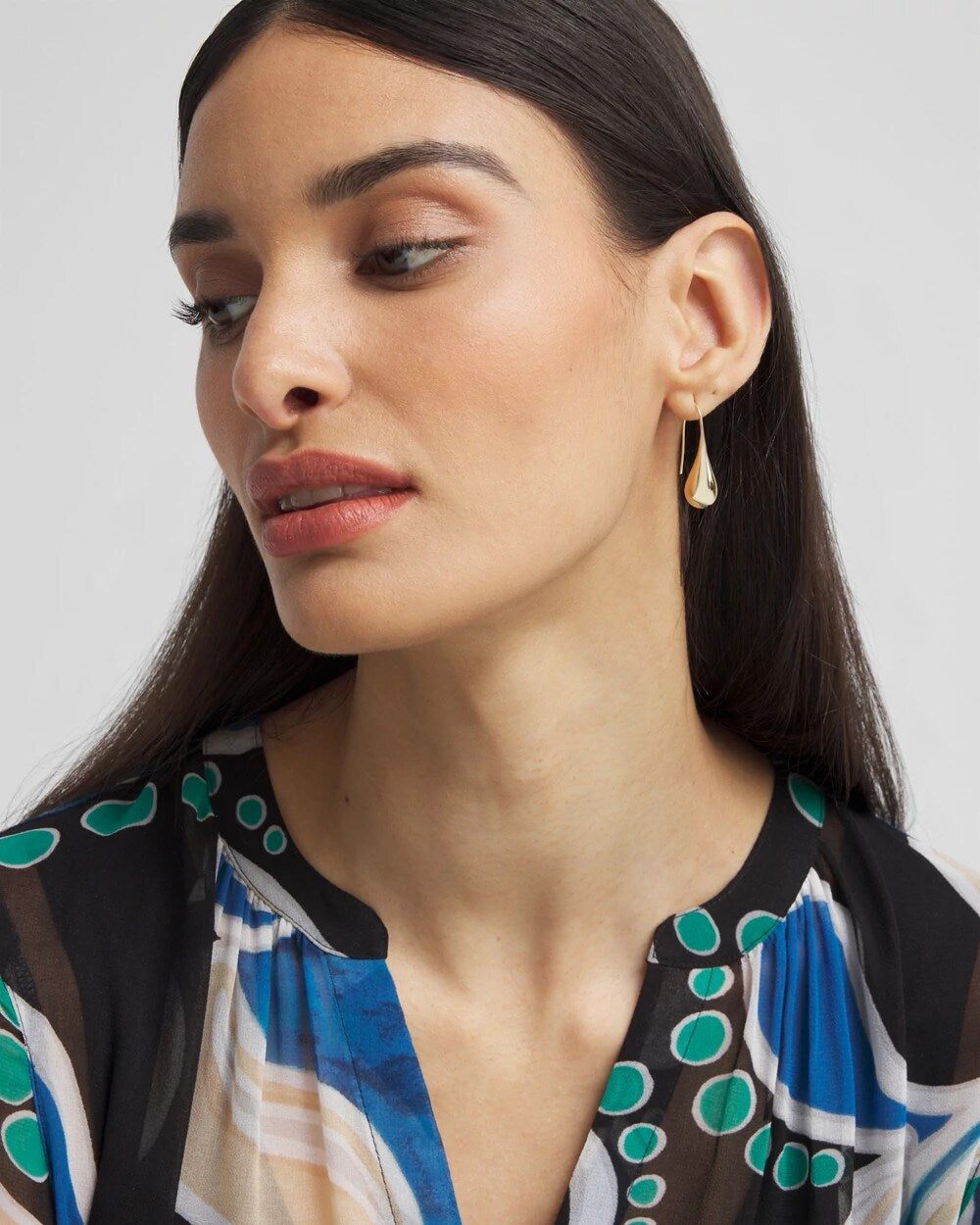No Droop Gold Tone Teardrop Threader Earrings