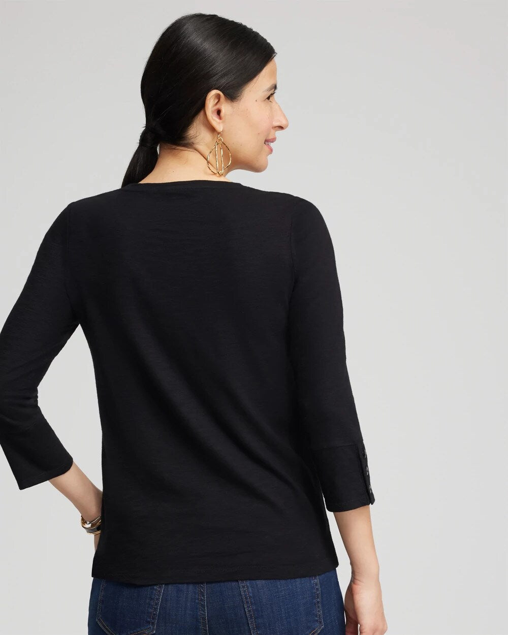 Cotton Slub 3/4 Sleeve Button Tee