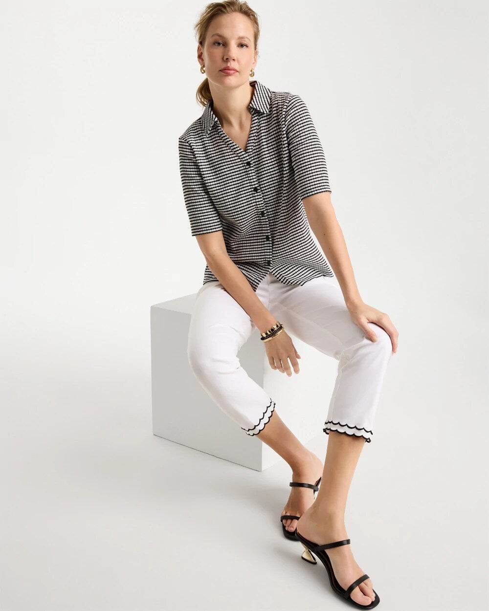 Gingham Textured Camp Tee
