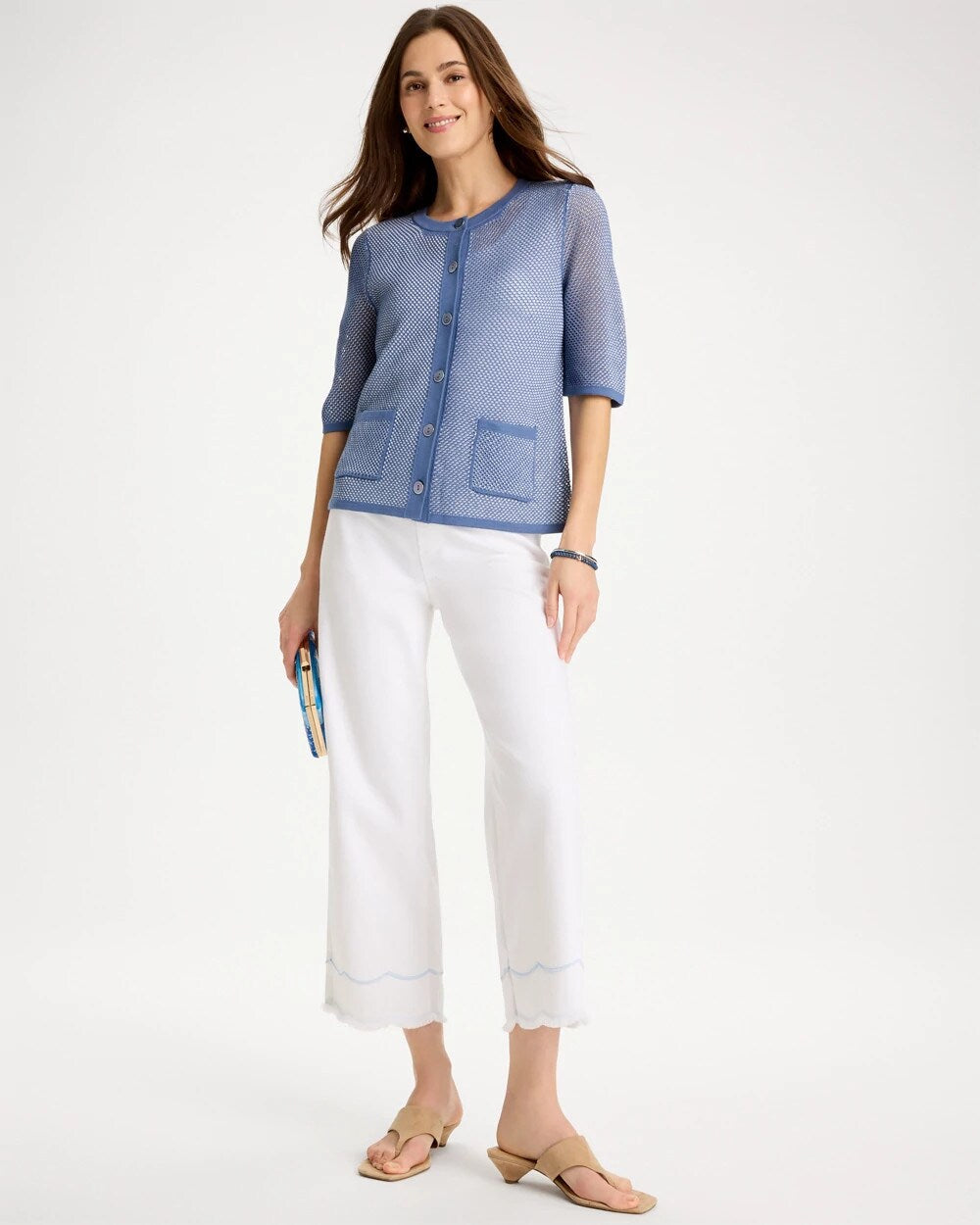 Pull-On Wide-Leg White Crop Jeans